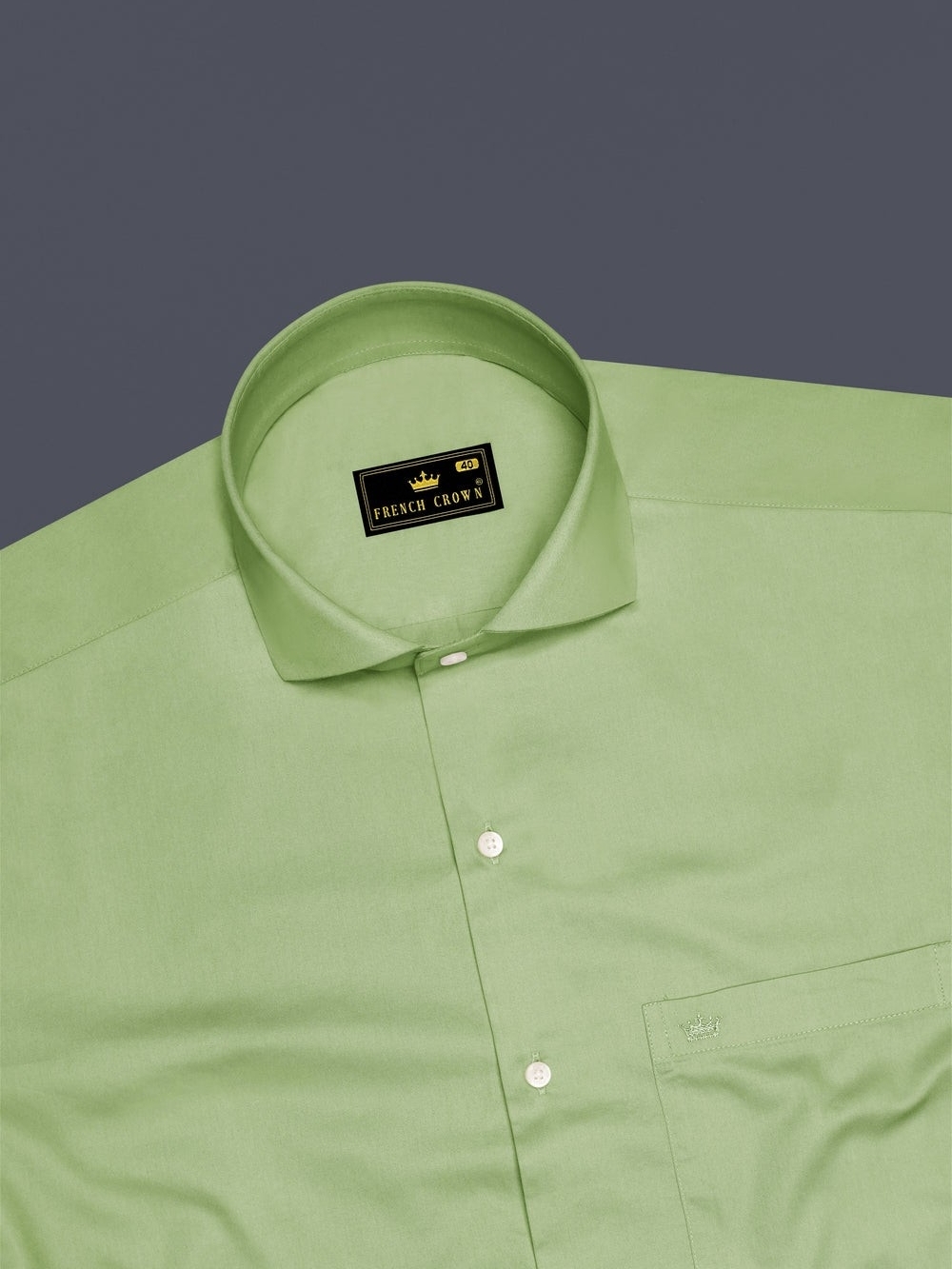 Men’s Verdan-Tan Green Subtle Sheen Cut Away Collar Dress Shirt